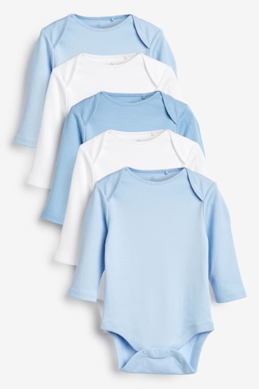 Blue Baby Long Sleeve Bodysuits 5 Pack
