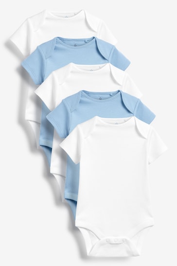 Blue/White Baby 5 Pack Short Sleeve Bodysuits