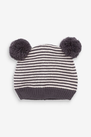Monochrome Double Pom Pom Knitted Baby Hat (0mths-2yrs)