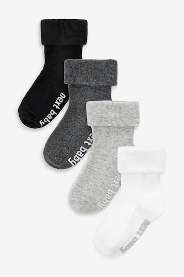 Monochrome 4 Pack Roll Top Baby Socks (0mths-2yrs)