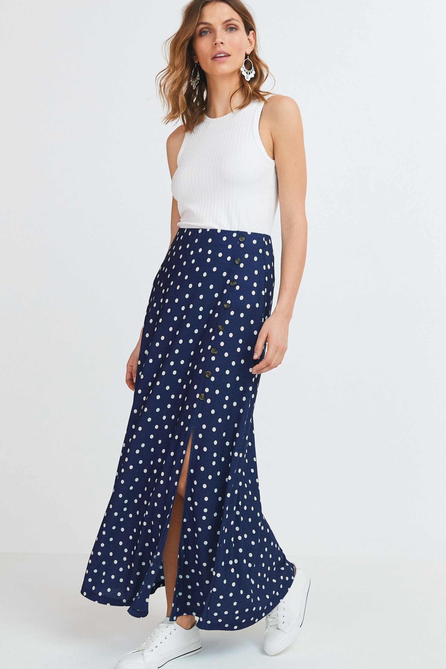 Buy Navy Spot Jersey Maxi Skirt from the Next UK online shop