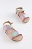 Pink Rainbow Standard Fit (F) Leather Corkbed Sandals