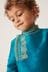Teal Blue/Gold Regular Length Embroidered Boys Kurta (3mths-7yrs)