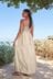Neutral Embroidered Maxi Summer Dress Low With Linen