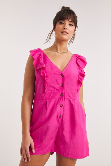 Figleaves Pink Button Front Beach Playsuit