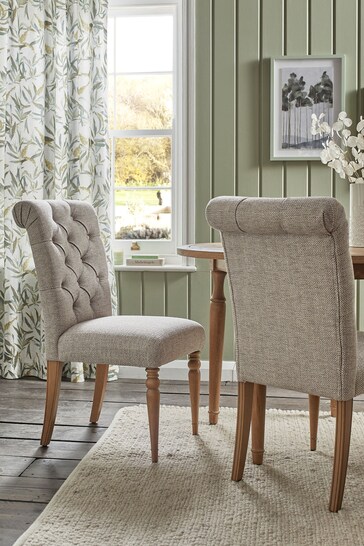 Set of 2 Chunky Weave Mid Natural Evy Buttoned Dining Chairs