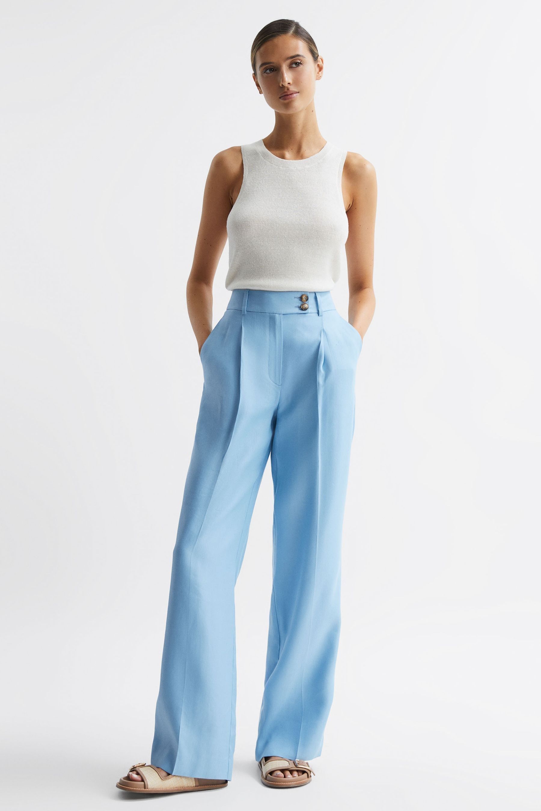 Buy Reiss Blue Hollie Wide Leg Linen Trousers from the Next UK online shop