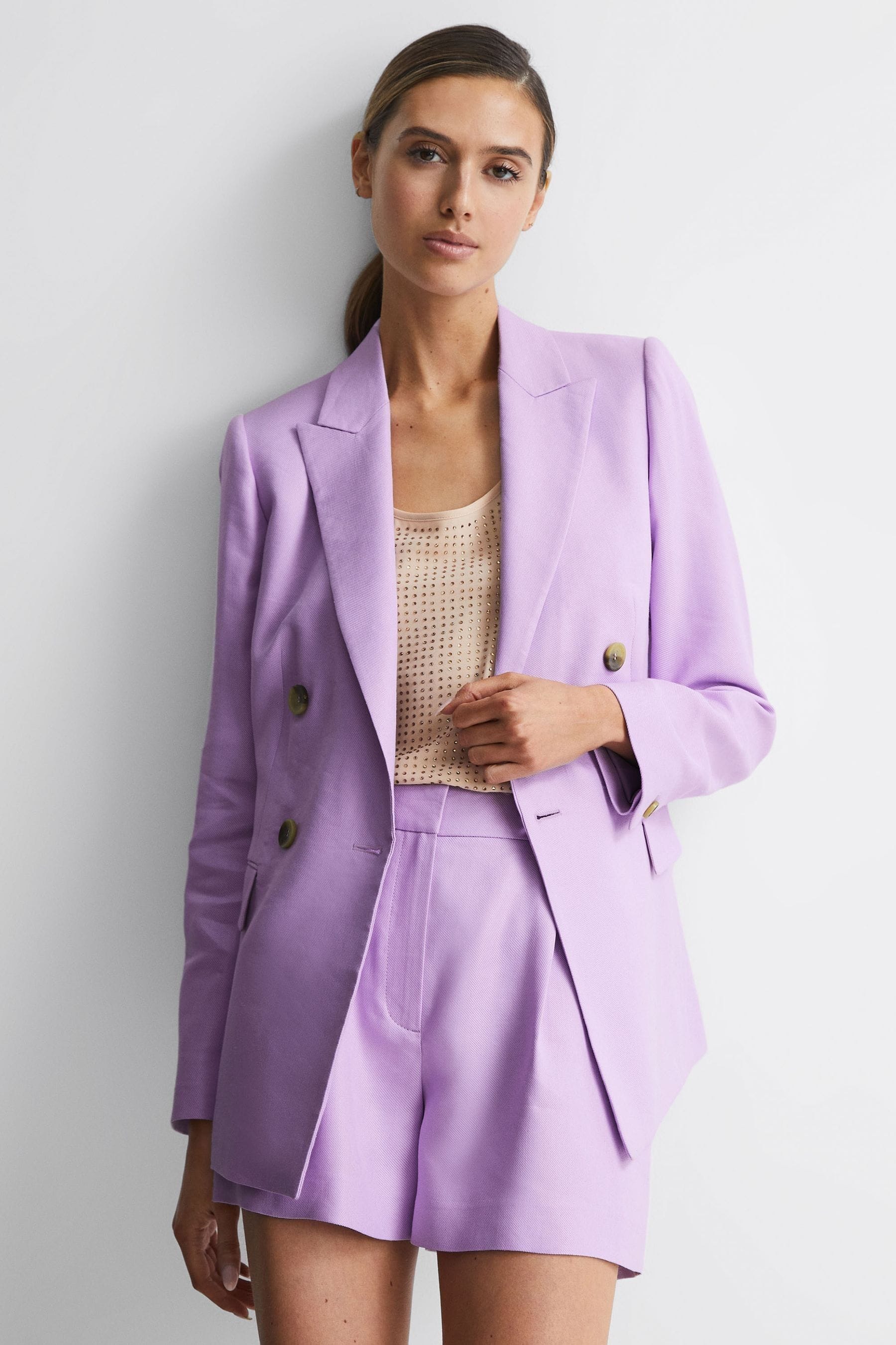 Buy Reiss Lilac Hollie Double Breasted Linen Blazer from the Next