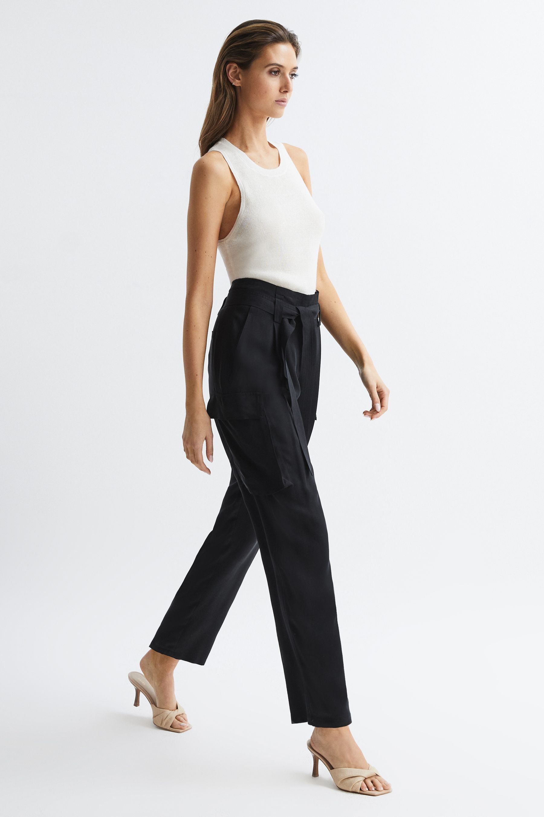 High rise black trousers sales