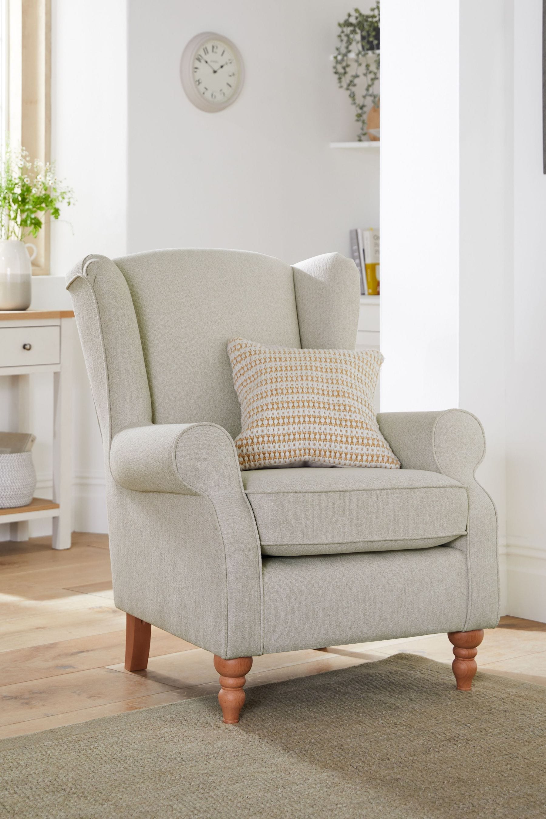 Tweedy Chenille Oyster Natural Sherlock Highback Armchair