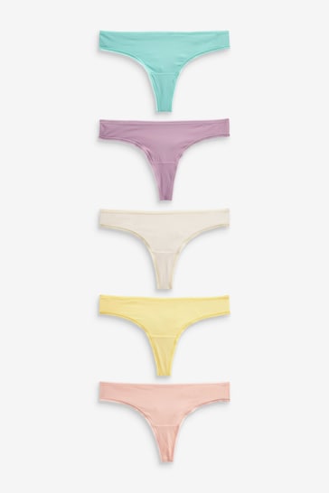 Green/Nude/Cream/Yellow/Purple Thong Microfibre Knickers 5 Pack