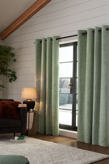 Sage Green Next Heavyweight Chenille Eyelet Lined Curtains