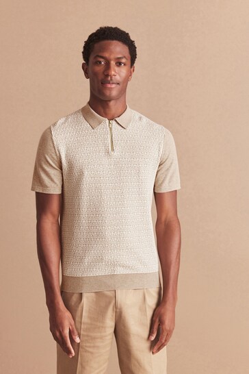 Sand Natural Threadbare Cotton Long Sleeve Polo Shirt