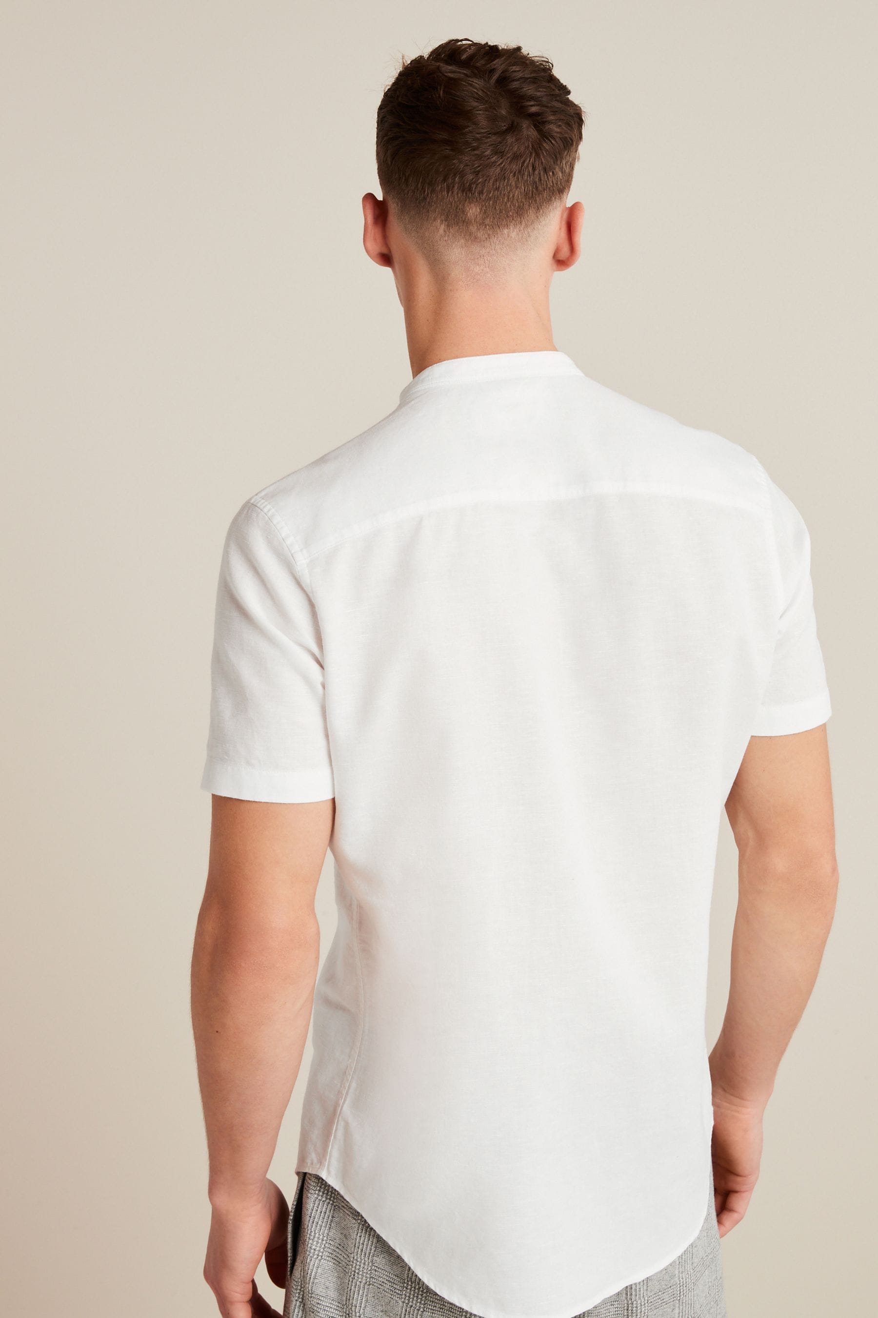 Buy White Grandad Collar Linen Blend Short Sleeve Shirt from the Next ...