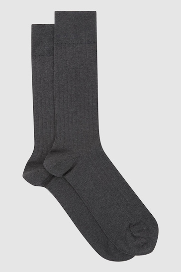 Reiss Charcoal Fela Ribbed Socks