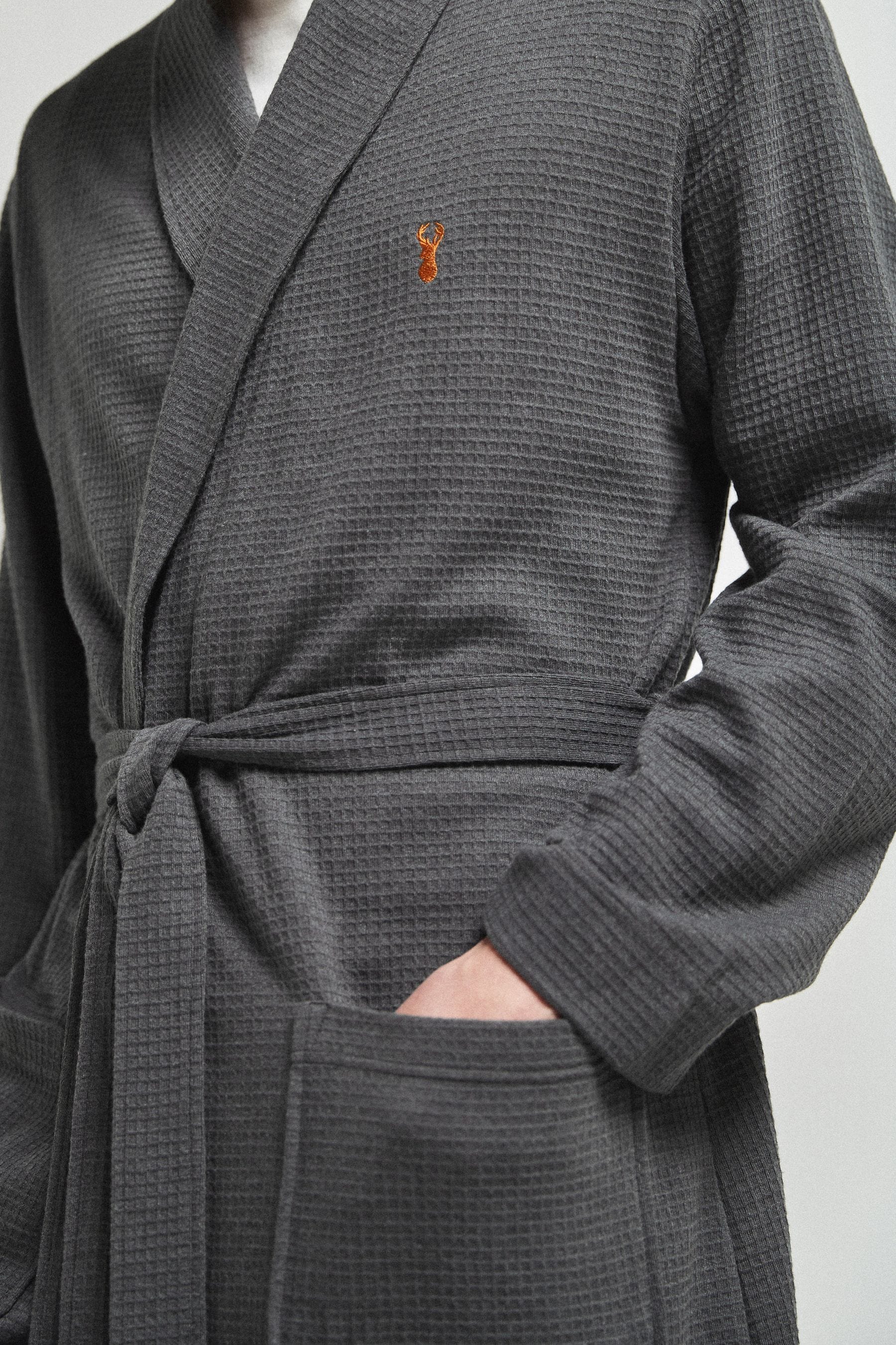 Mens grey top waffle dressing gown