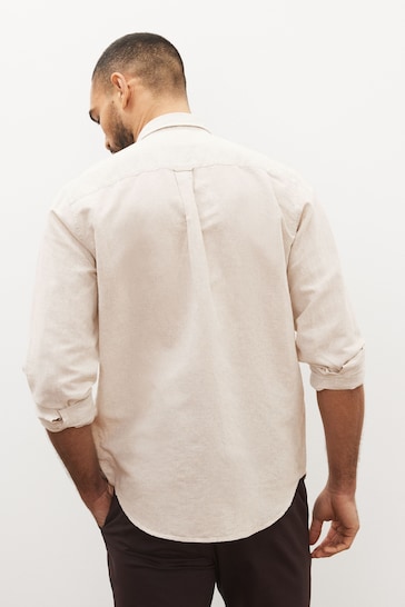 Stone Regular Fit Linen Blend Long Sleeve Shirt