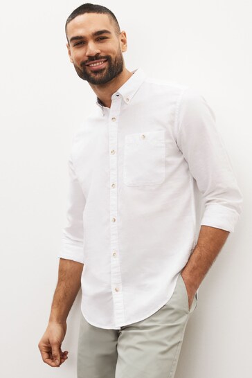 Buy White Regular Fit Linen Blend Long Sleeve Shirt from the Next UK ...