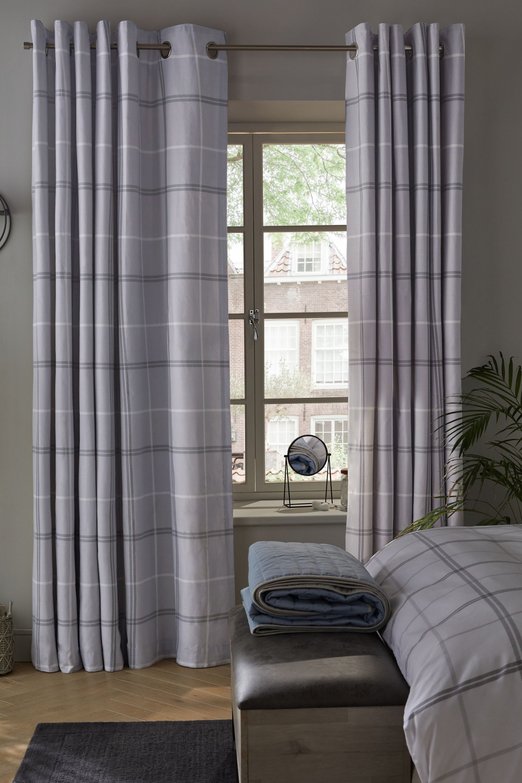 Grey cheap tartan curtains