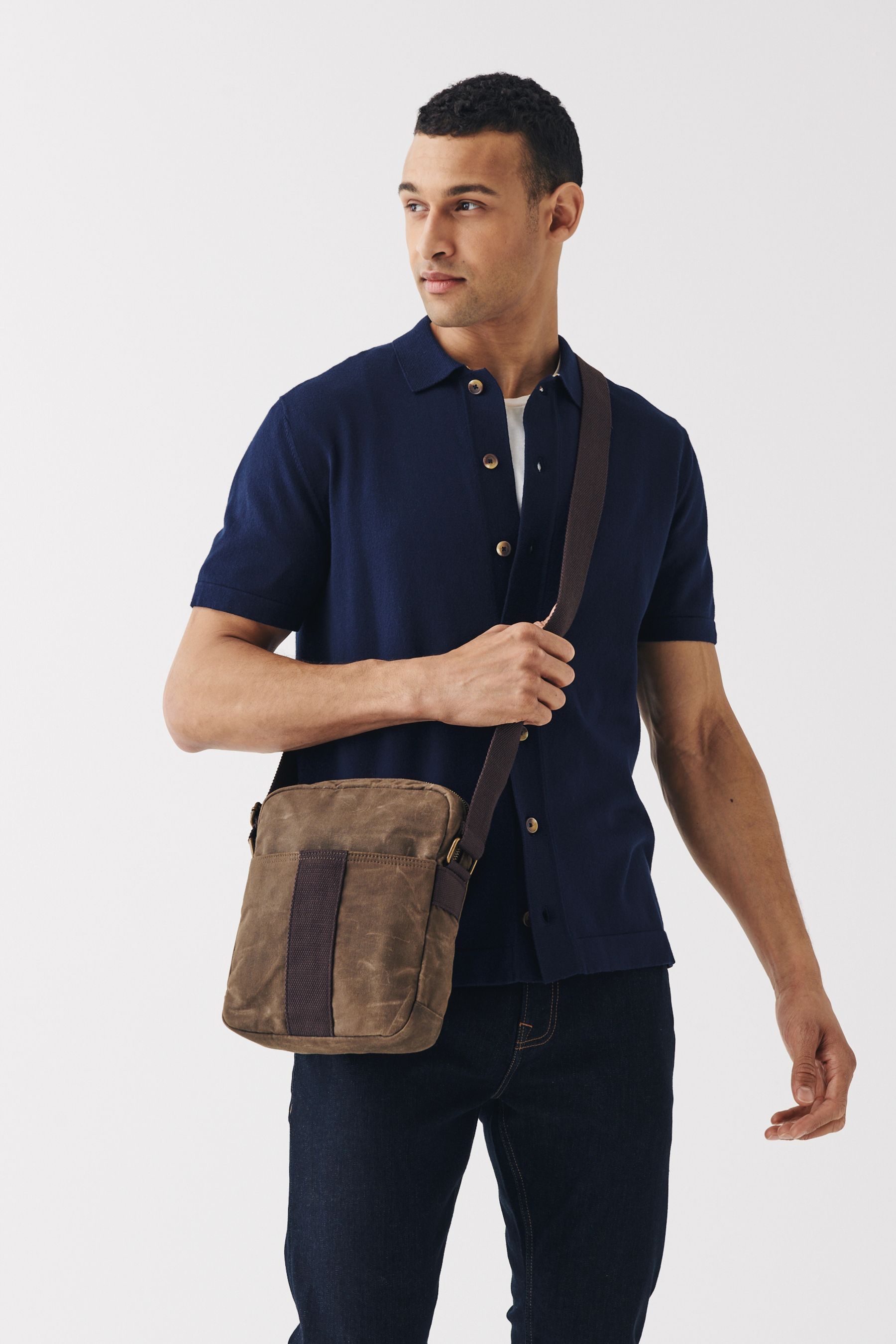 Buy Khaki Green Waxed Cross Body Messenger Bag from the Next UK