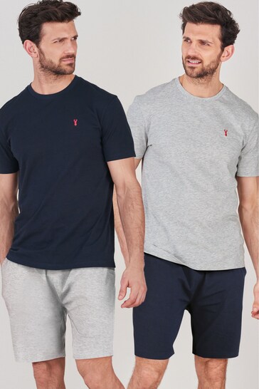 Blue/Grey Shorts Crew neck Pyjamas Set 2 Pack