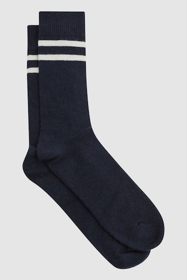 Reiss Navy Alcott Wool Blend Striped Crew Socks
