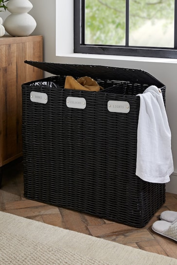 Black Wicker Laundry Sorter Basket