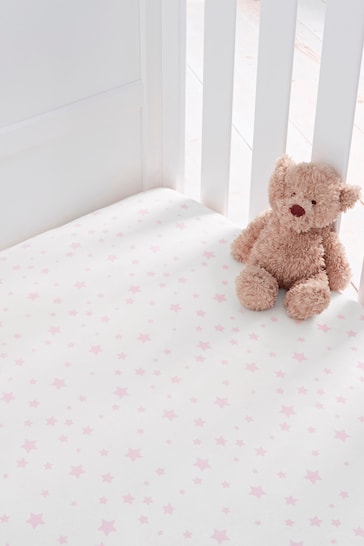 Silentnight 2 Pack Pink Stars Kids Safe Nights Cot Bed Fitted Sheets