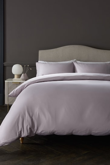 Heather Pink Collection Luxe 300 Thread Count 100% Cotton Sateen Satin Stitch Duvet Cover And Pillowcase Set
