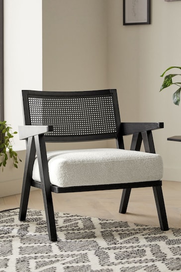 Black Wood, Casual Boucle Oyster Natural Abel Wooden Rattan Accent Chair