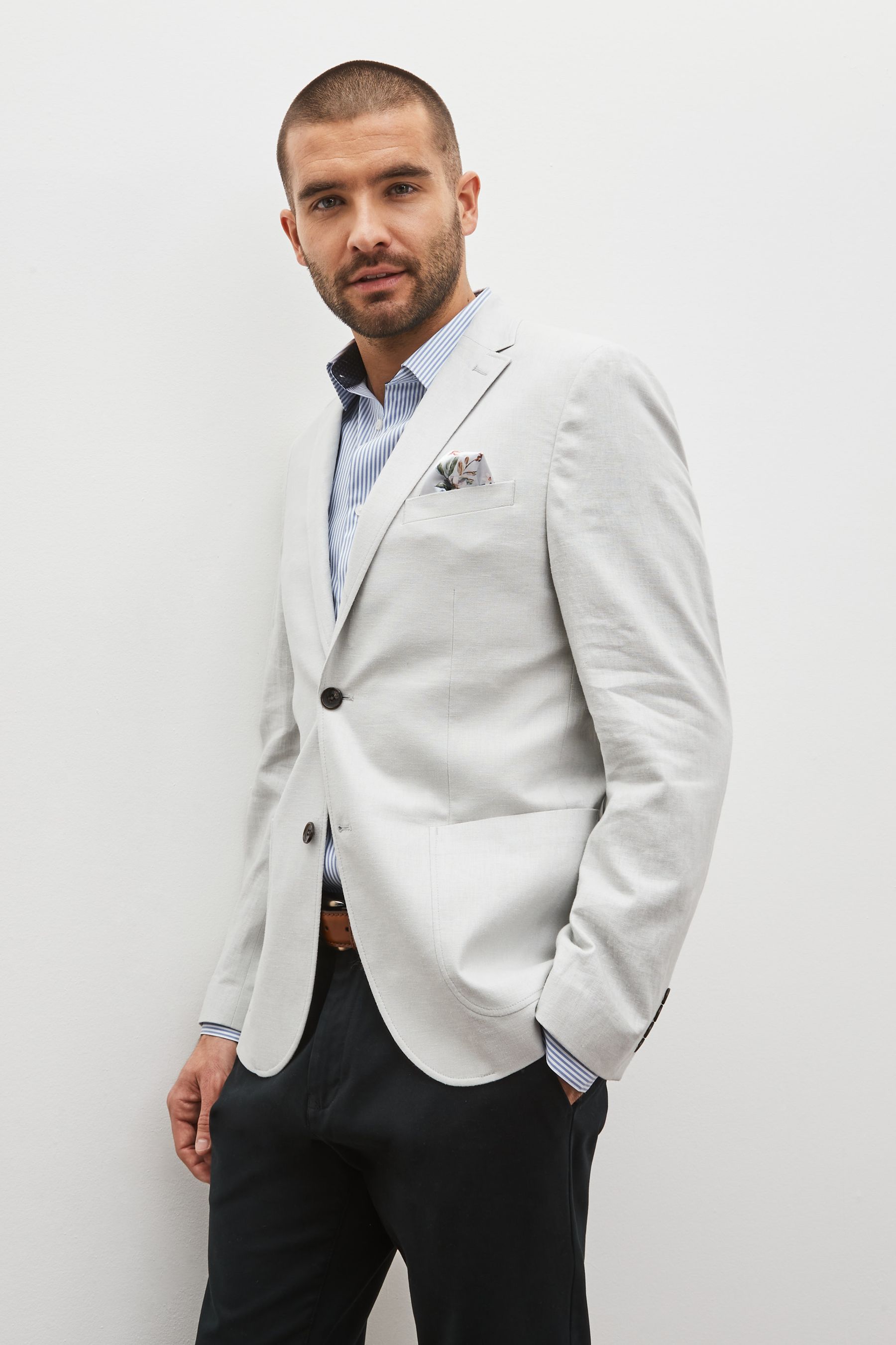 Buy Light Grey Slim Linen Blend Blazer from the Next UK online shop