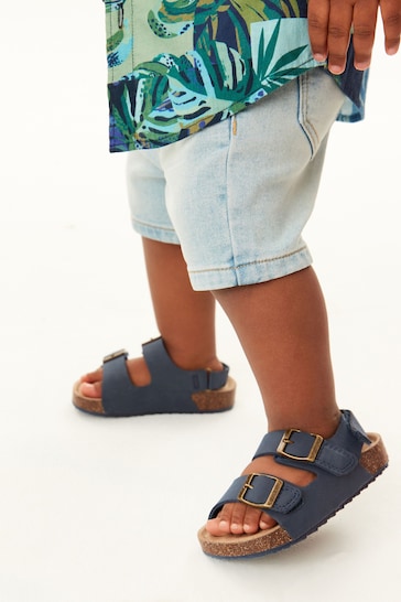 Navy Standard Fit (F) Double Buckle Cushioned Footbed Sandals