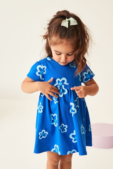 Blue Short Sleeve Cotton Jersey Dress (3mths-7yrs)