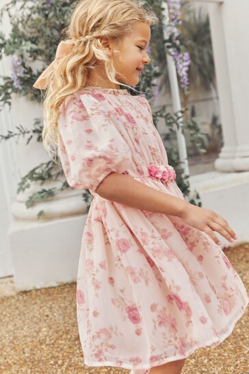 Cream/Pink Floral Chiffon Corsage Dress (3-16yrs)