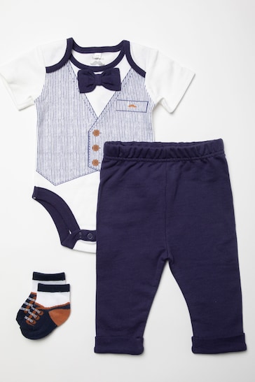 Buy Little Gent Blue Bowtie Bodysuit, Trouser And Sock Set from the ...