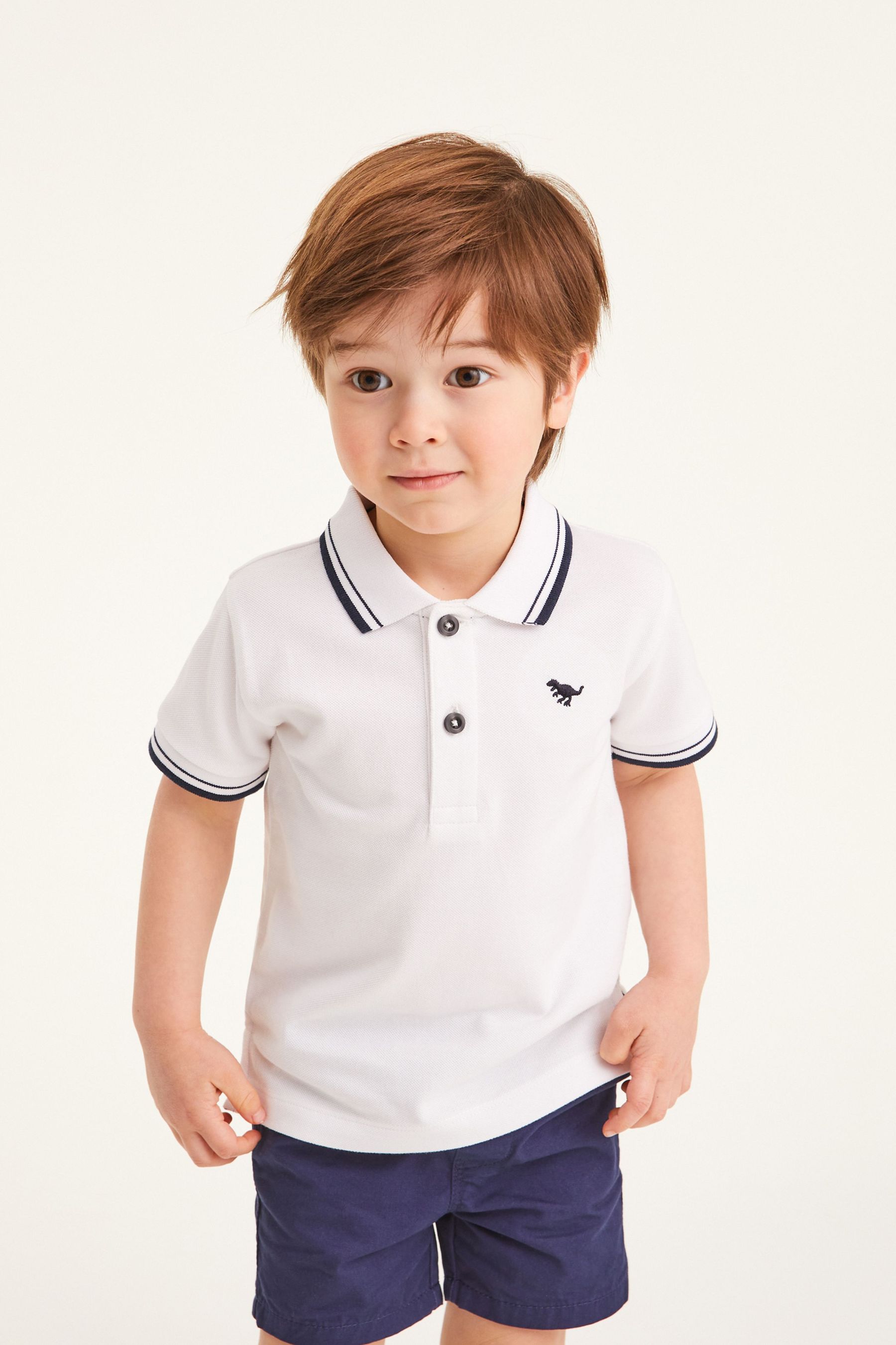 Buy White Tipped Short Sleeve Plain Polo Shirt (3mths-7yrs) from the ...