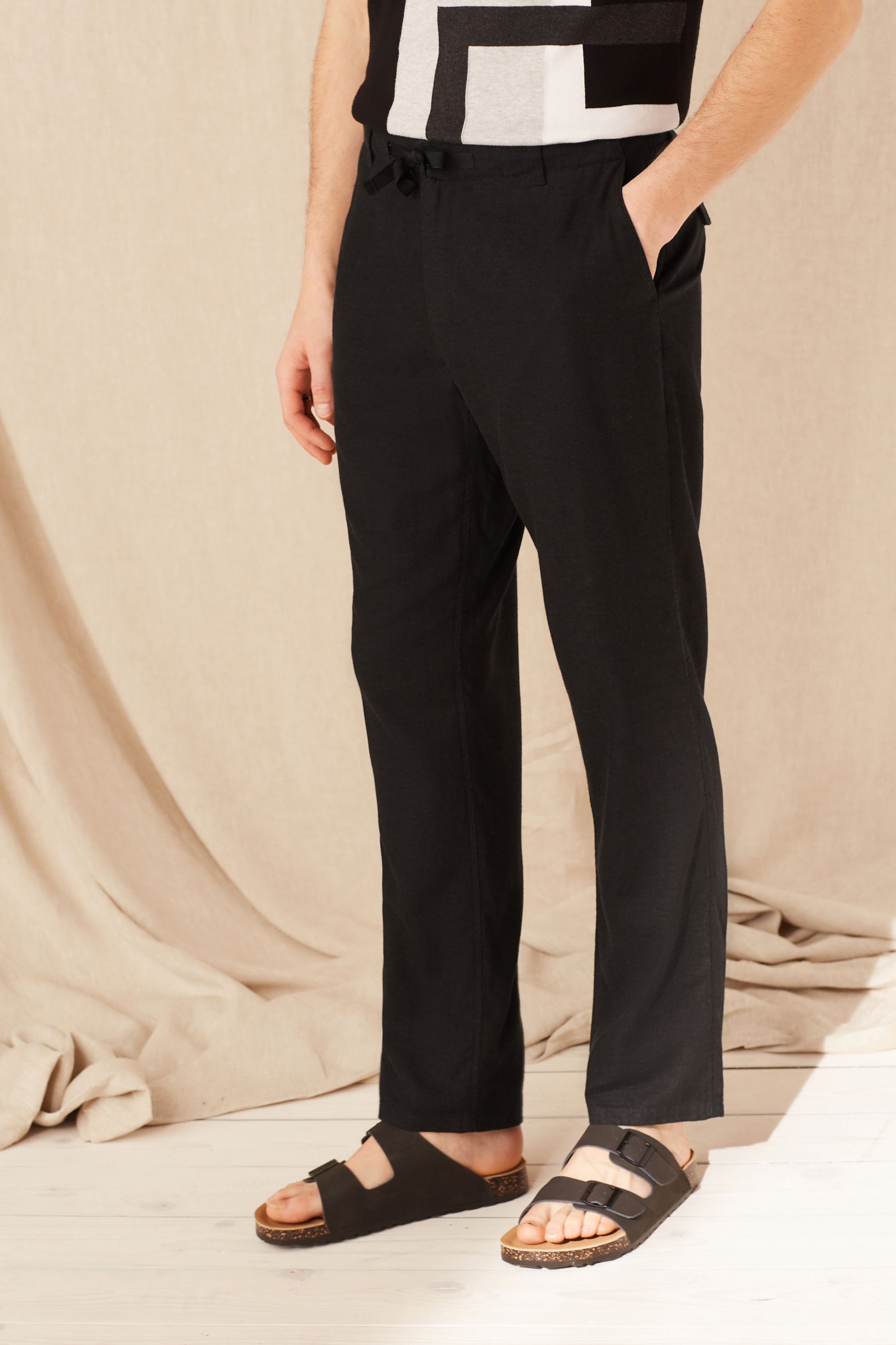 Solid Men Black Linen Formal Trouser Regular Fit