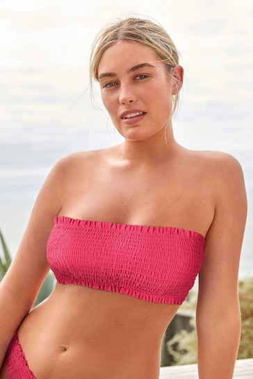Pink Shirred Bandeau Bikini Top