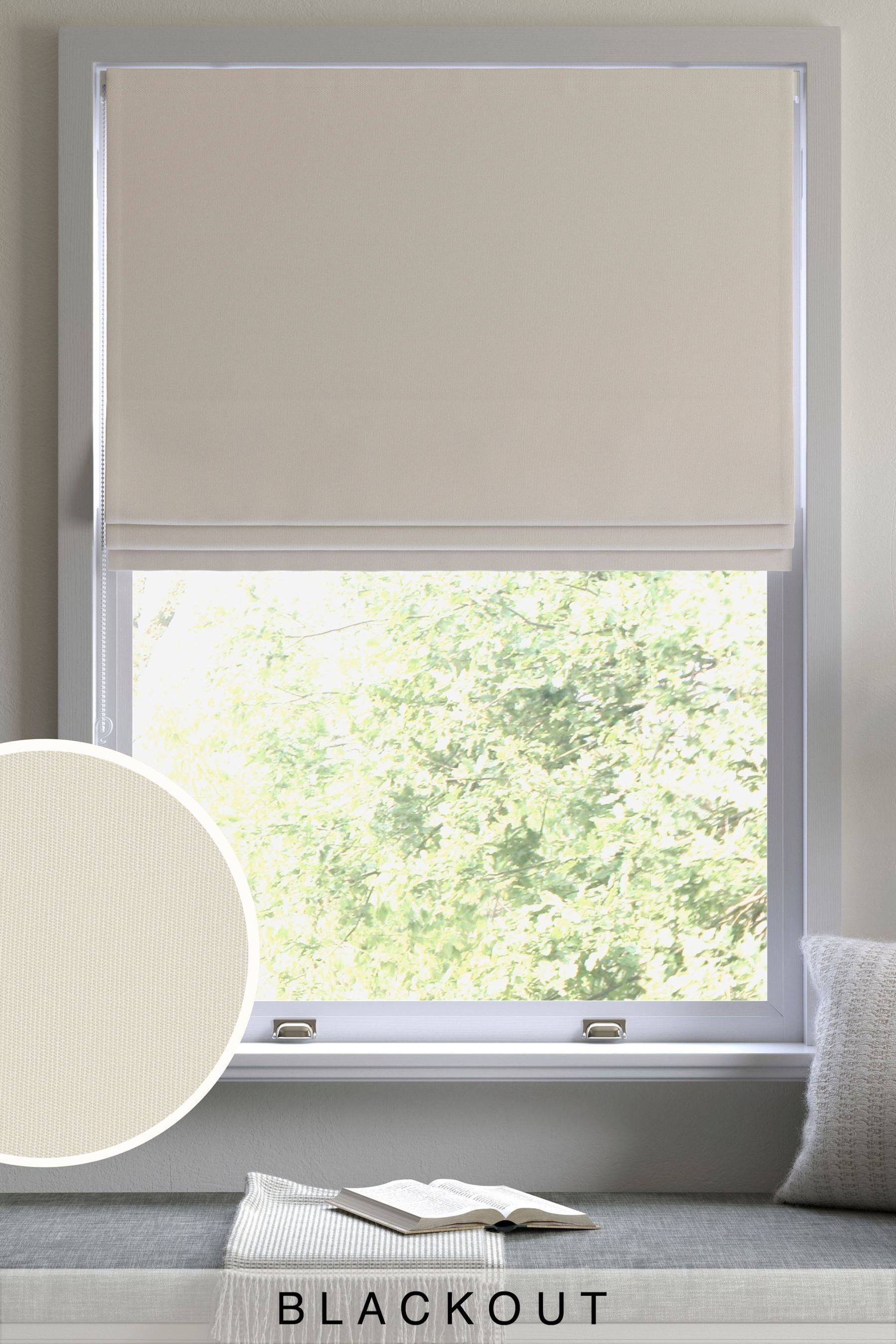 Light Natural Ready Made Cotton Blackout Roman Blind