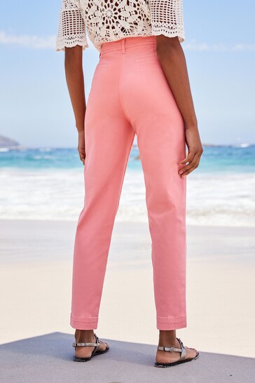 Pink Casual Chino Cotton Taper Tricot Trousers