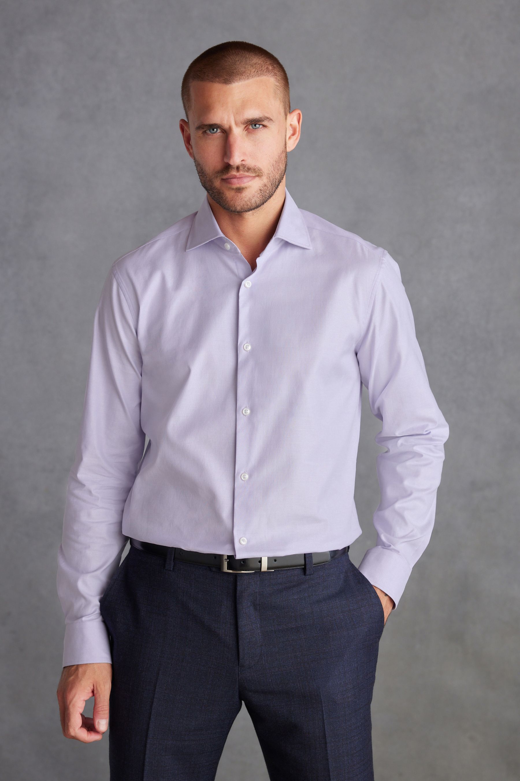 Buy Lilac Purple Regular Fit Textured Single Cuff Signature Shirt from ...