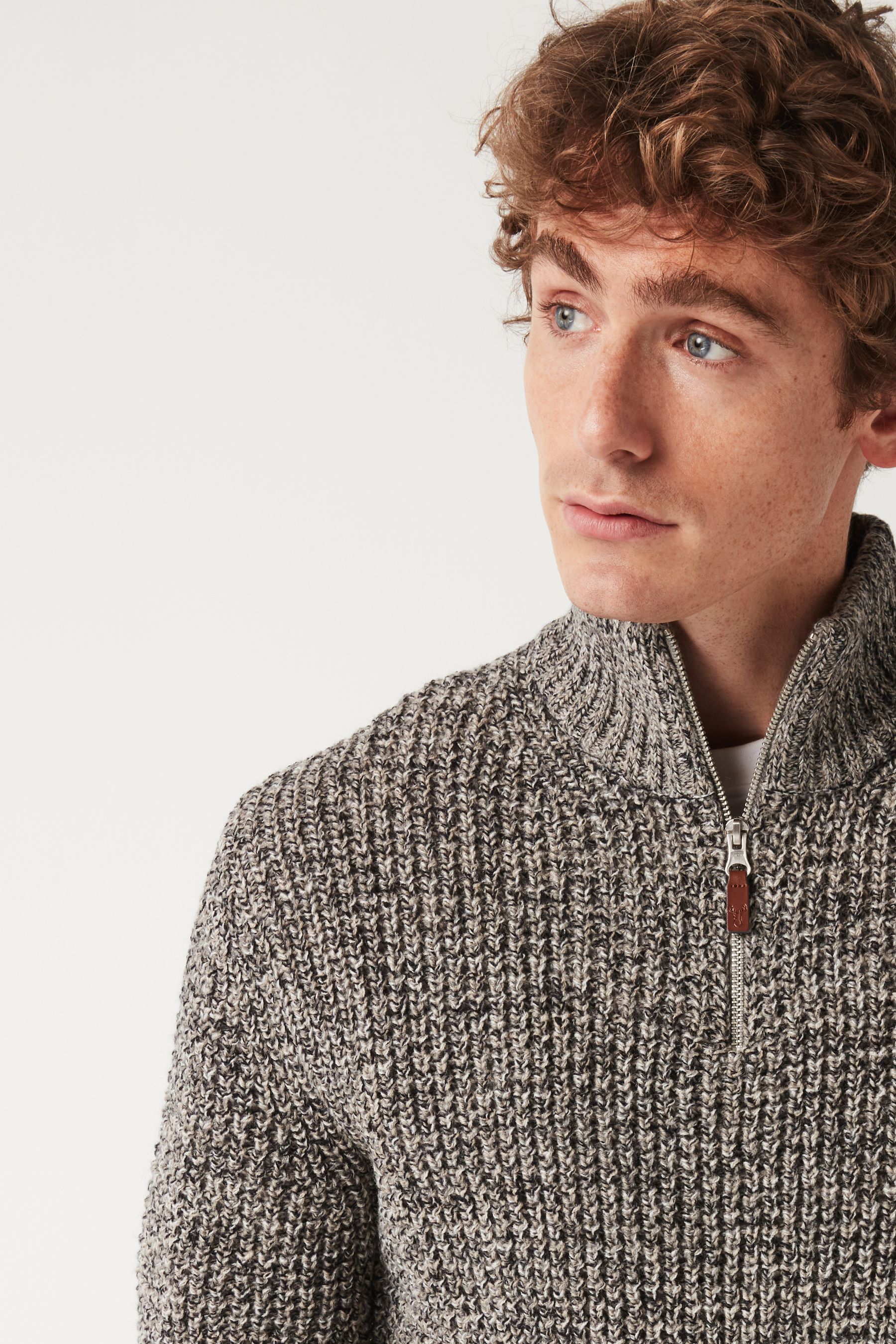 Buy Grey Regular Textured Knit Zip Neck Jumper from the Next UK