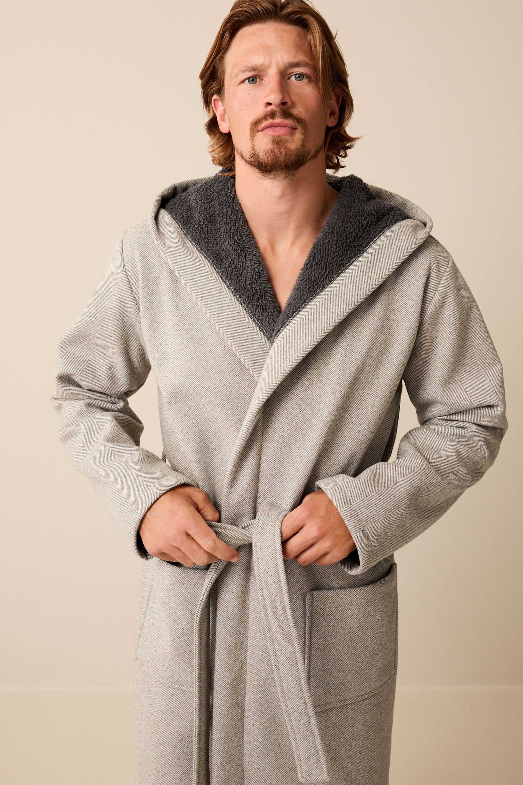 Buy Neutral Herringbone Signature Borg Lined Dressing Gown from the AyurvedicpointcongressShops online shop