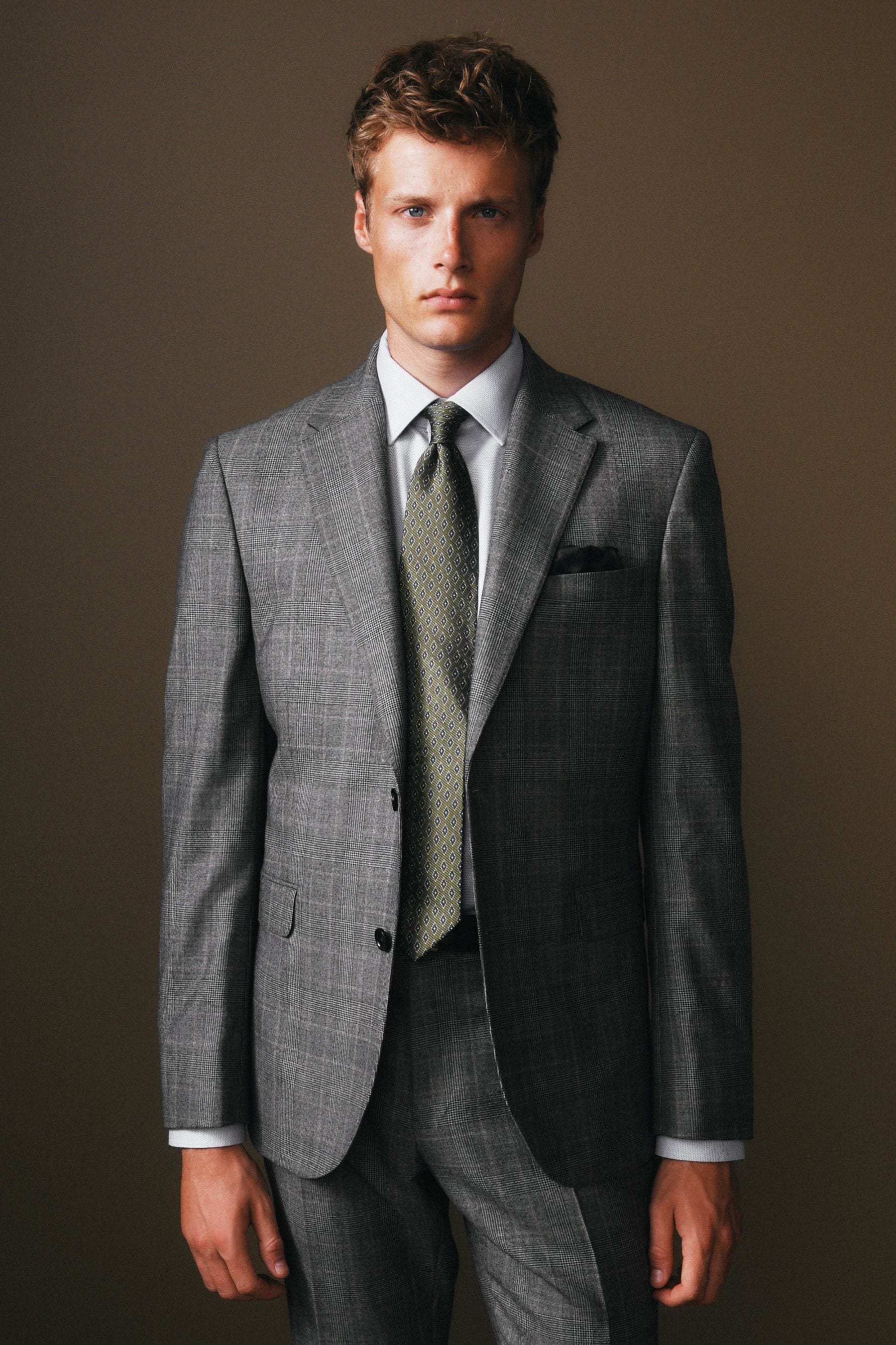 Buy Grey Slim Fit Signature Cerruti Wool Check Suit Jacket from