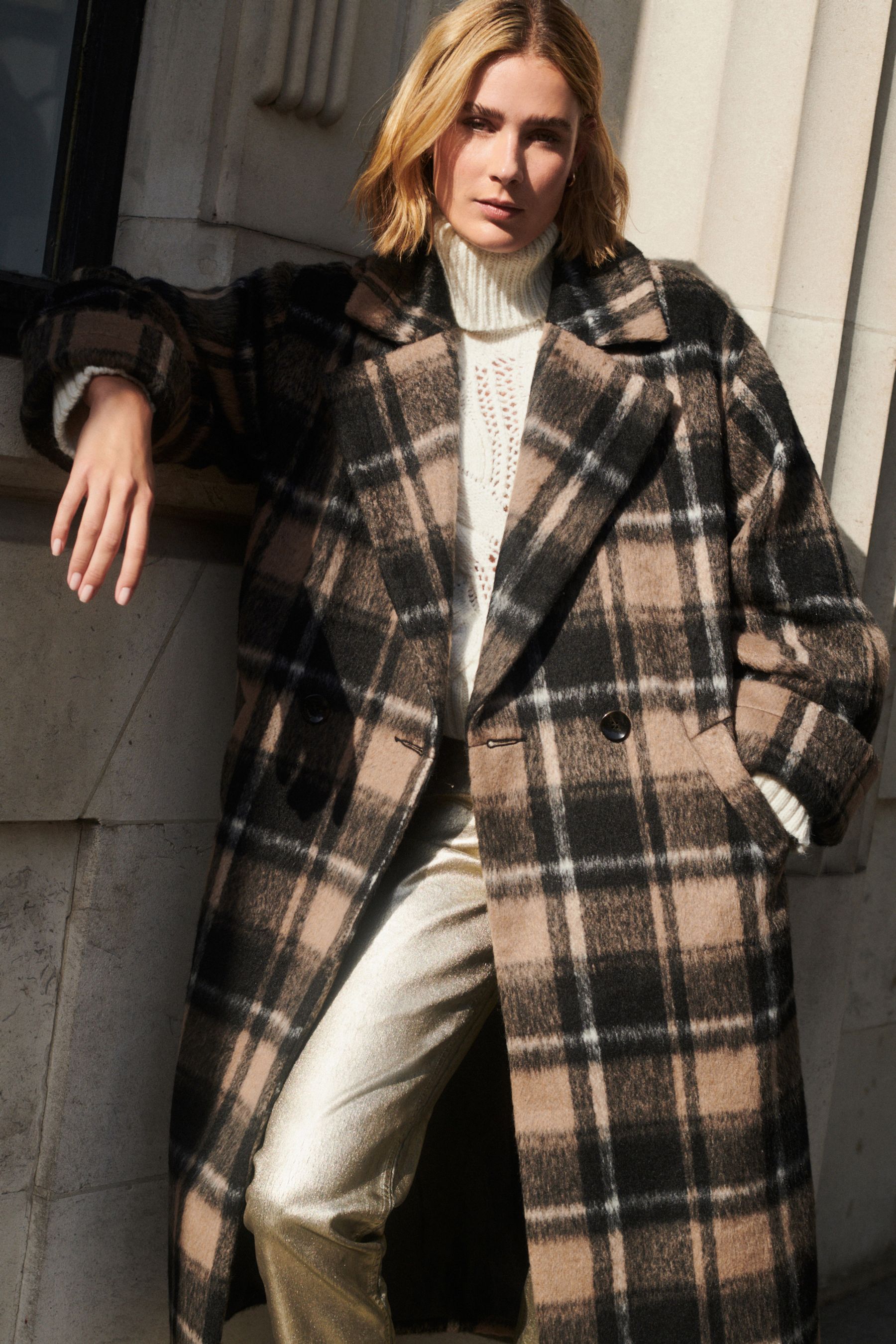 Brown Longline Check Coat