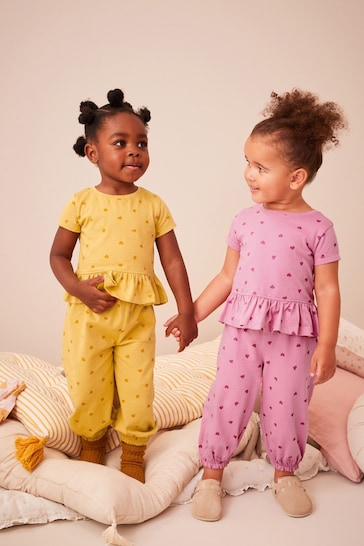 Pink/Yellow Textured Jogger Pyjamas 2 Pack (9mths-10yrs)