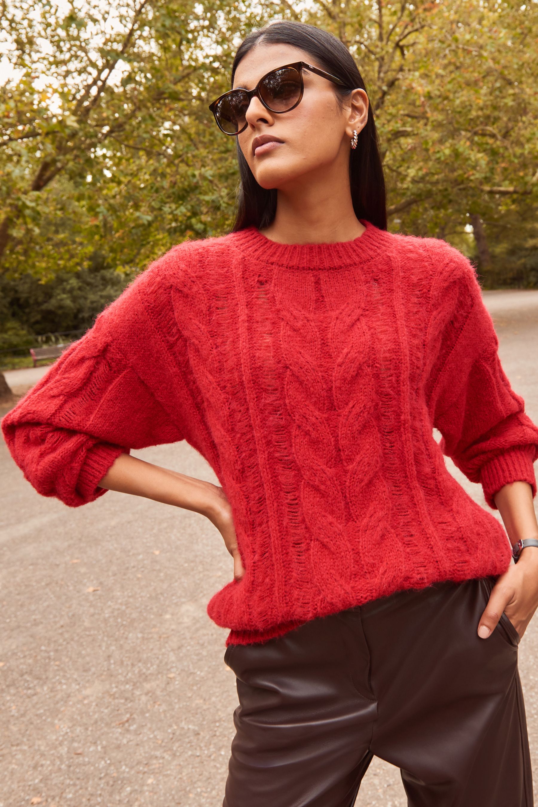 Red Ladder Stitch Cable Jumper