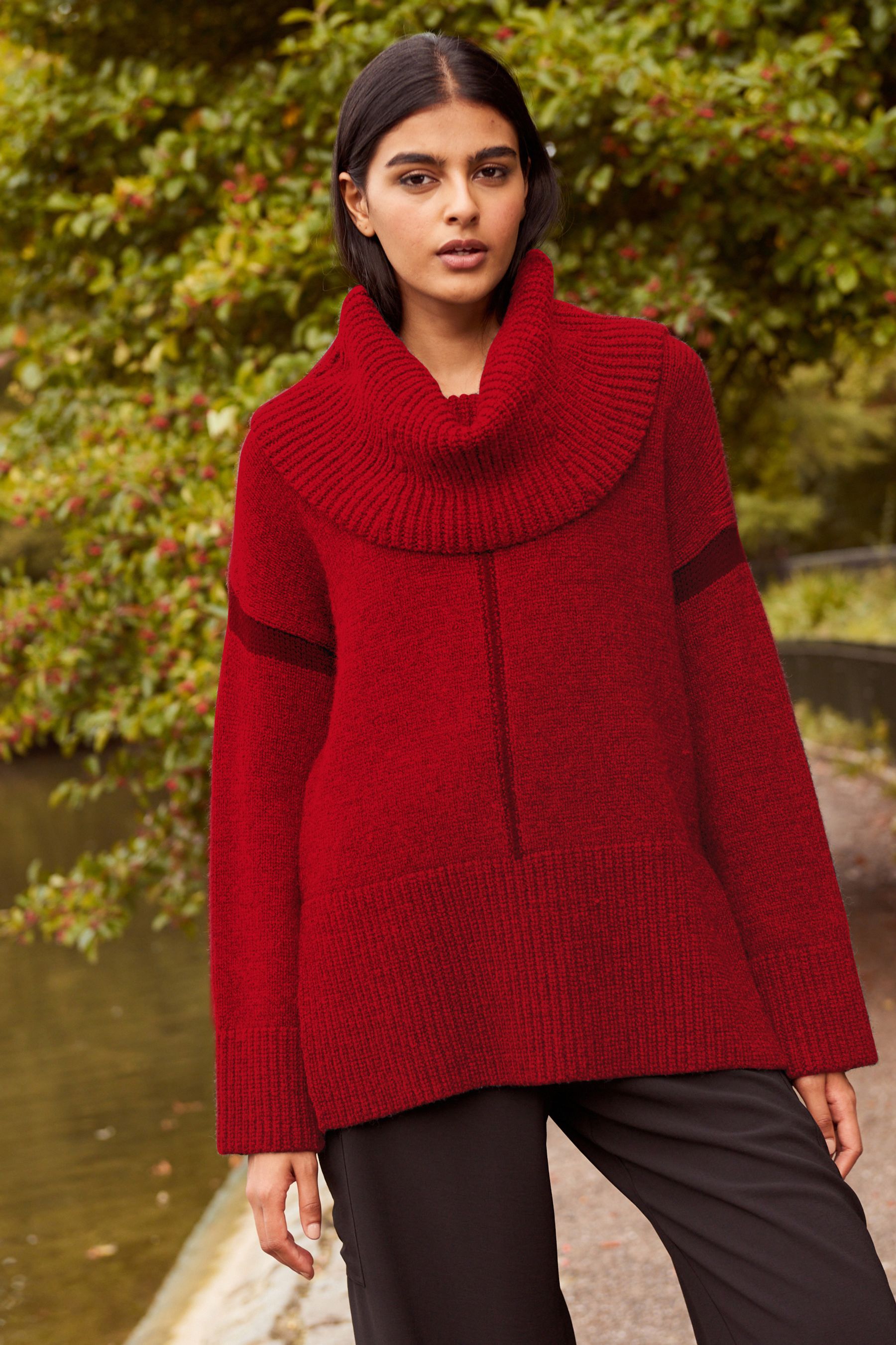 Red Oversized Roll Neck Jumper