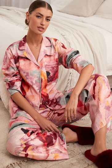 Pink Tie Dye Flannel Button Through Pyjamas