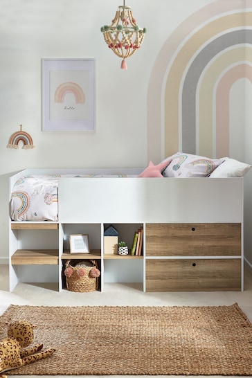 White/Wood Effect Parker Kids Storage Cabin Bed Frame